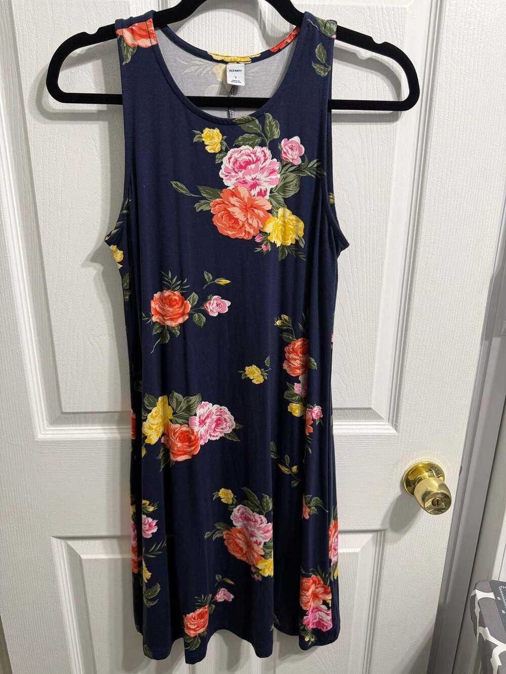 Old Navy Tank Dress Size S Navy Blue Floral Sleeveless Stretch Knit